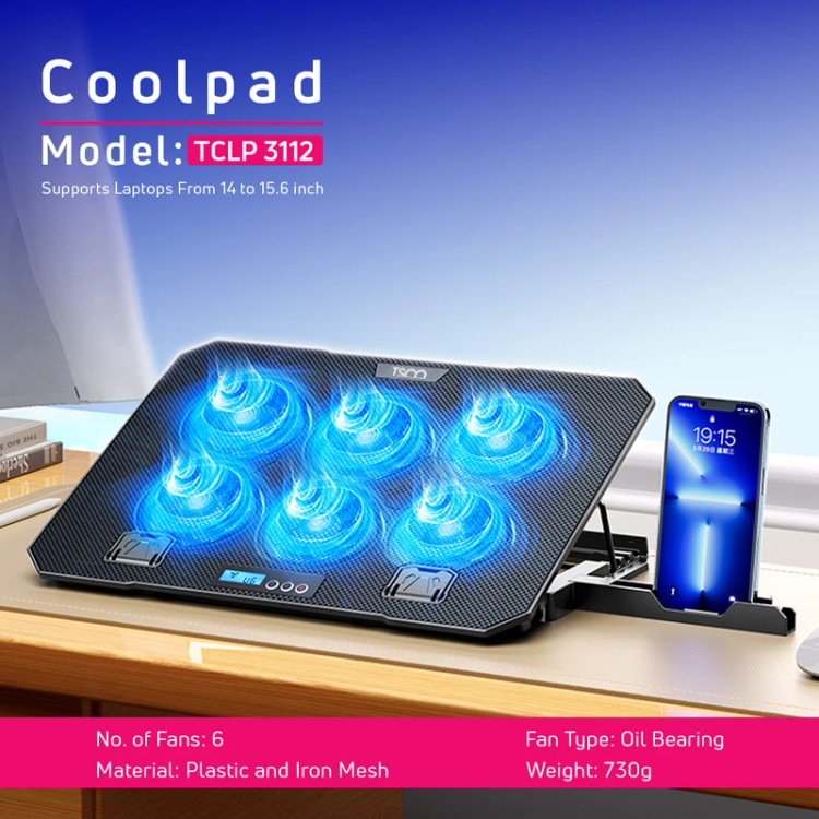 محصول نمونه تستی پایه خنک کننده لپ تاپ دارای پورت USB تسکو مدل TCLP 3112 با قابلیت تنظیم ارتفاع